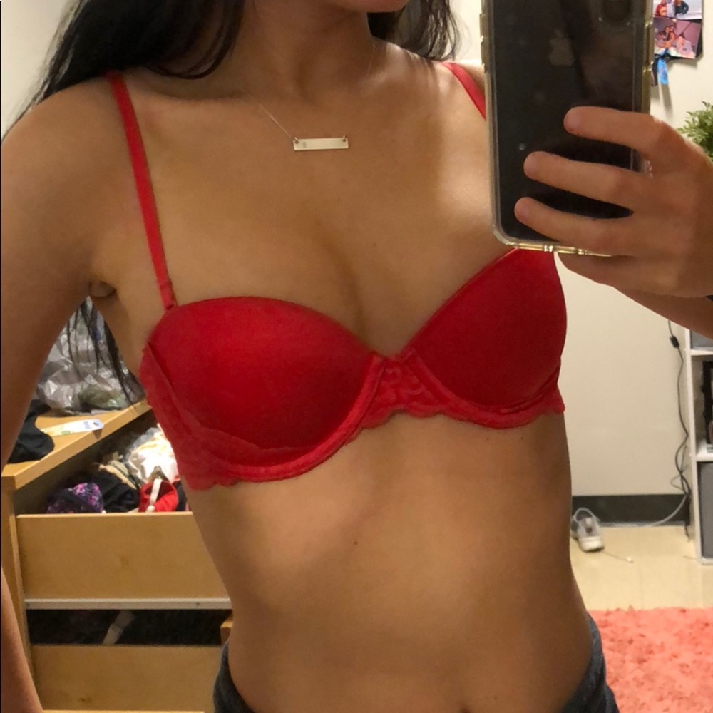 red PINK lace bra with removable straps